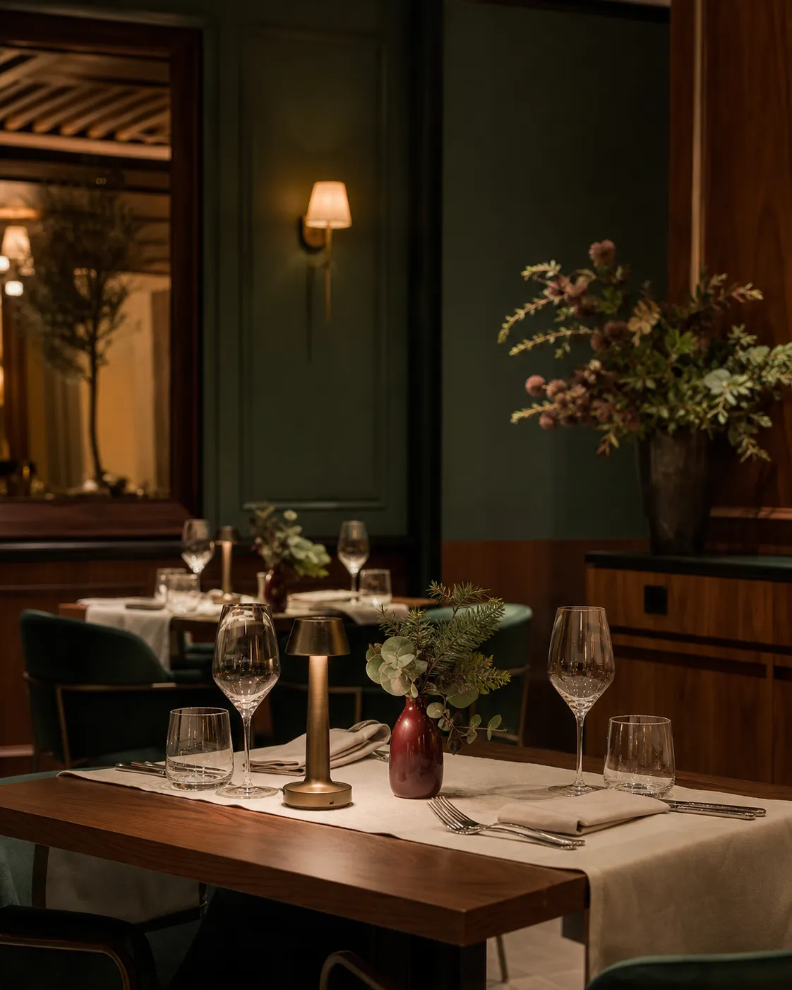 Restauracja DiningHorizons z elegancko przygotowanymi stolikami